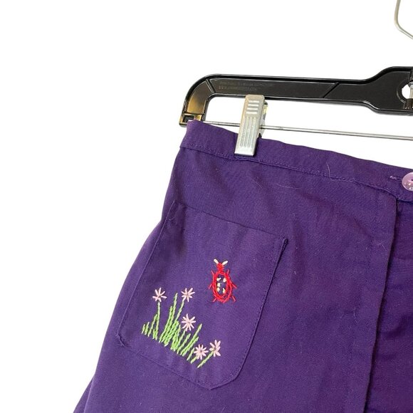 Vintage Go Go MOD Shorts Purple Floral‎ Flower Power Embroidered Ladybug Garden - Picture 3 of 3